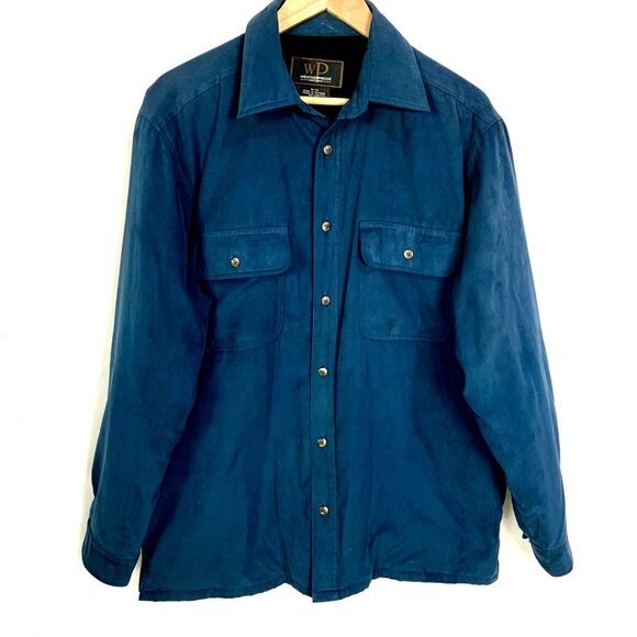 Mens Faux Suede Shacket Overshirt SZ M Transition Mid-Layer Fleece Lined Indigo - Picture 3 of 15
